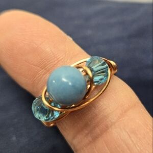 Hand Crafted Genuine Blue Larimar and Copper Ring